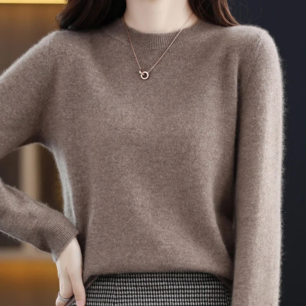 100% Merino Wool Sweater O-Neck Long Sleeve